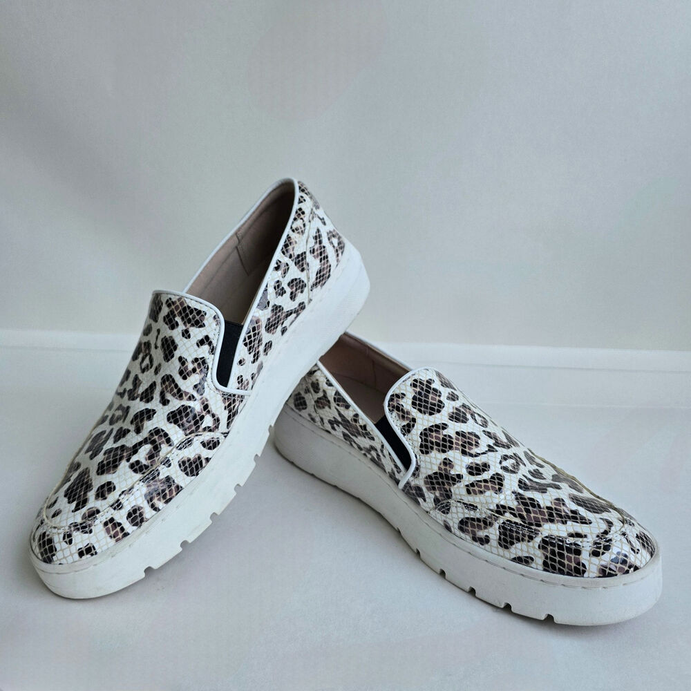 Vionic Loafers Leopard Print Dinora Size 8.5 Leather Sneakers Brown Black Snake